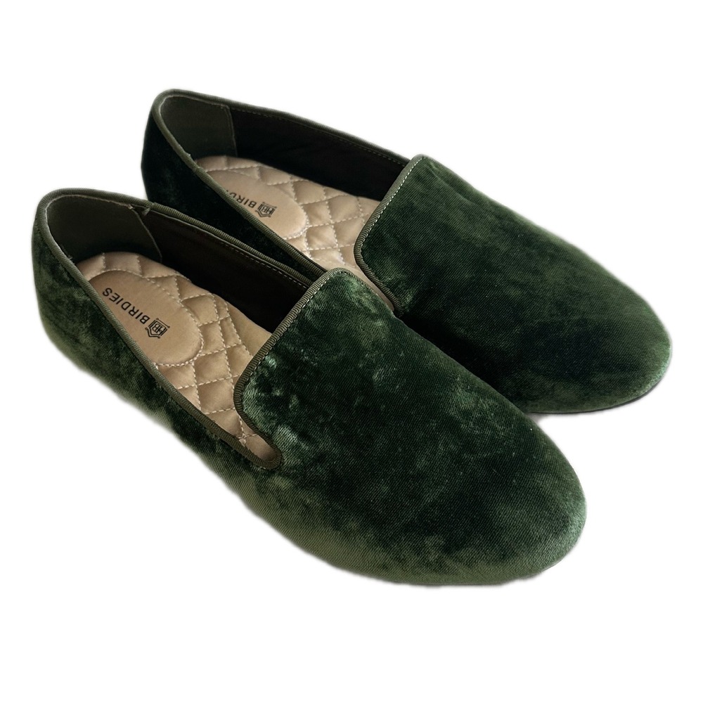 Birdies Starling Olive Green Velvet Smoking Slipper Loafers Womens 6.5 Flat Shoe